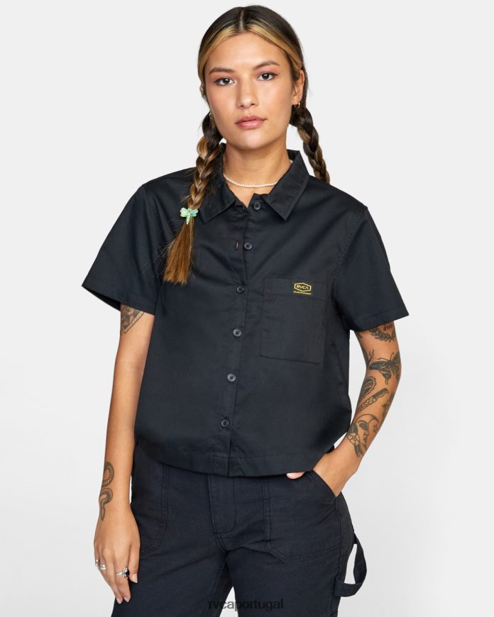 roupas RVCA mulheres camisa manga curta recessão preto N00F2H825