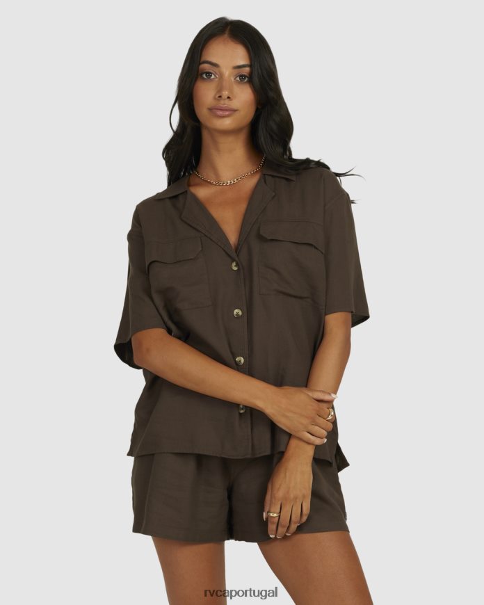 roupas RVCA mulheres camiseta com cafeína café N00F2H1343