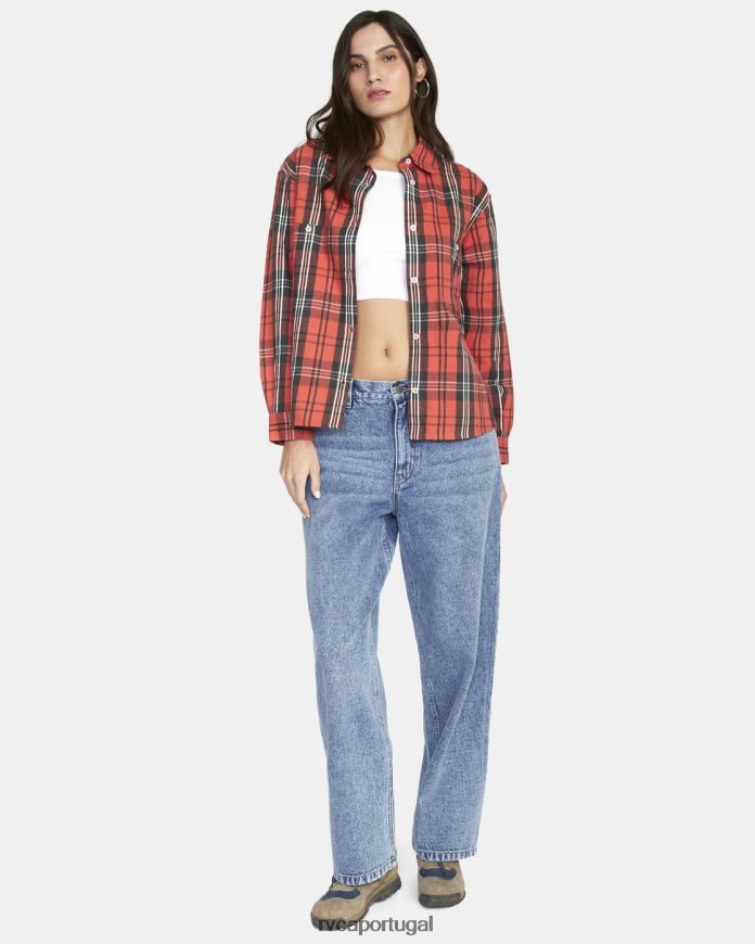 roupas RVCA mulheres famosa camisa de flanela manga longa crisântemo N00F2H1578