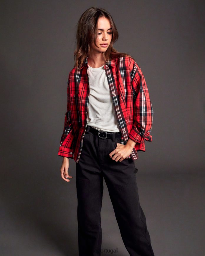 roupas RVCA mulheres famosa camisa de flanela manga longa crisântemo N00F2H1578