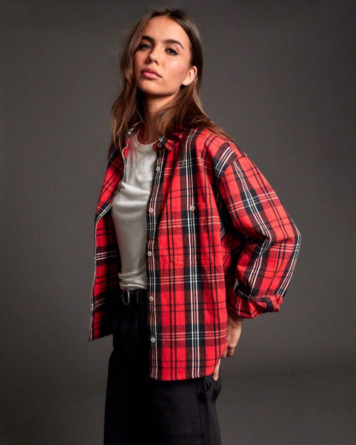 roupas RVCA mulheres famosa camisa de flanela manga longa crisântemo N00F2H1578