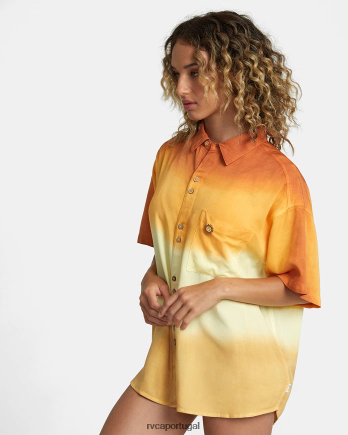 roupas RVCA mulheres rose machado camisa manga curta swami merengue de limão N00F2H237