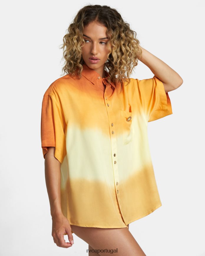 roupas RVCA mulheres rose machado camisa manga curta swami merengue de limão N00F2H237