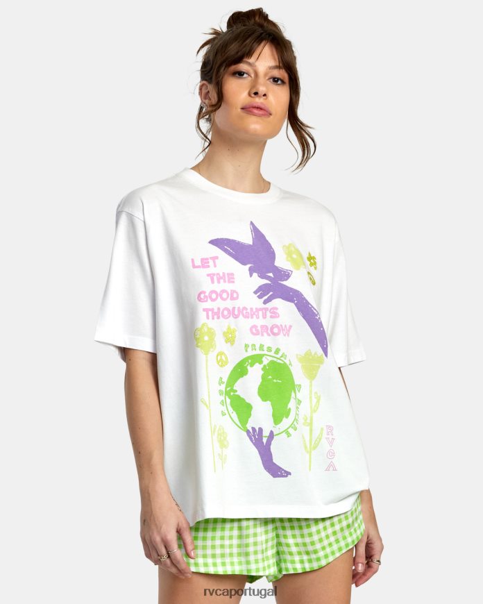 roupas RVCA mulheres camiseta bom crescer a qualquer dia branco N00F2H1360