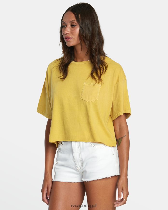 roupas RVCA mulheres camiseta de bolso ptc ouro antigo N00F2H1093