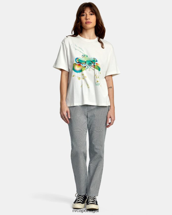 roupas RVCA mulheres camiseta fly guy a qualquer dia branco vintage N00F2H1336