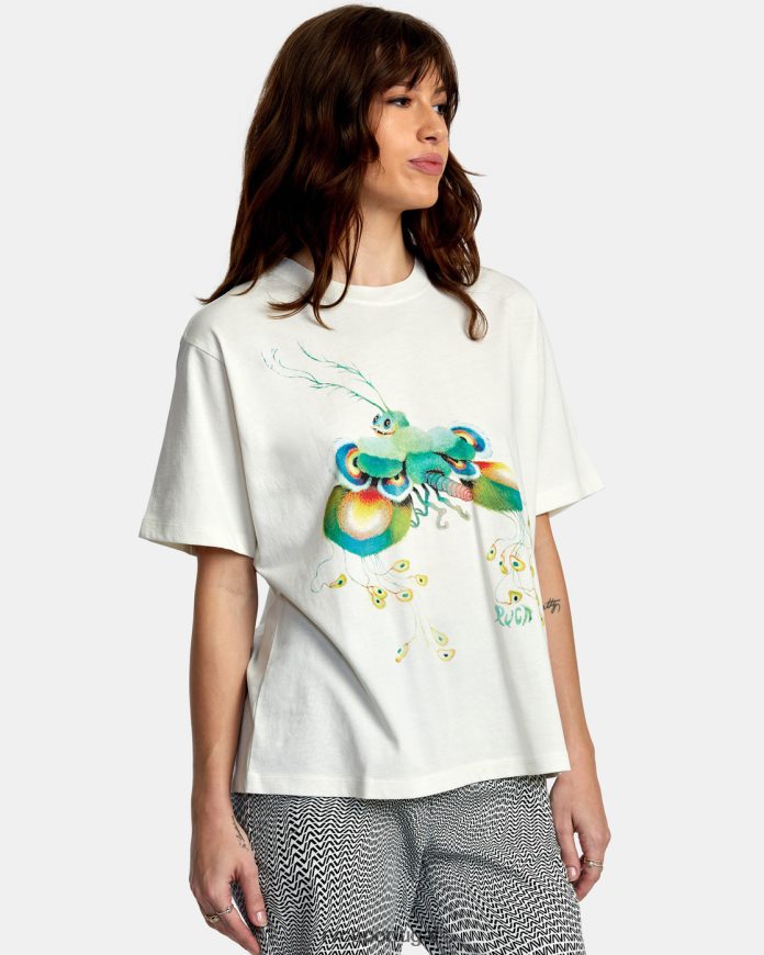 roupas RVCA mulheres camiseta fly guy a qualquer dia branco vintage N00F2H1336