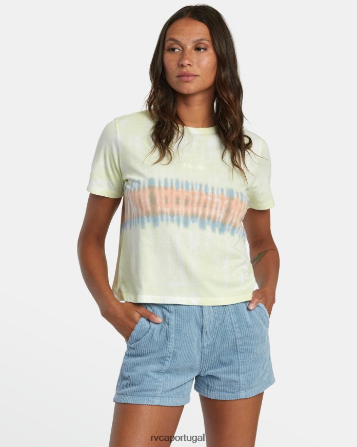 roupas RVCA mulheres camiseta grande com listras tie-dye limão N00F2H996