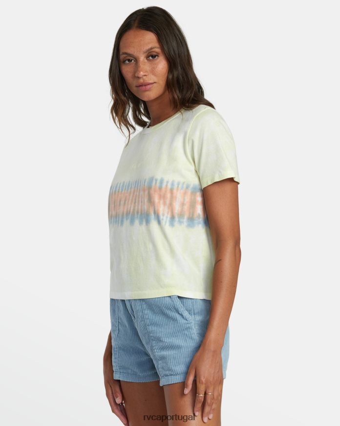 roupas RVCA mulheres camiseta grande com listras tie-dye limão N00F2H996