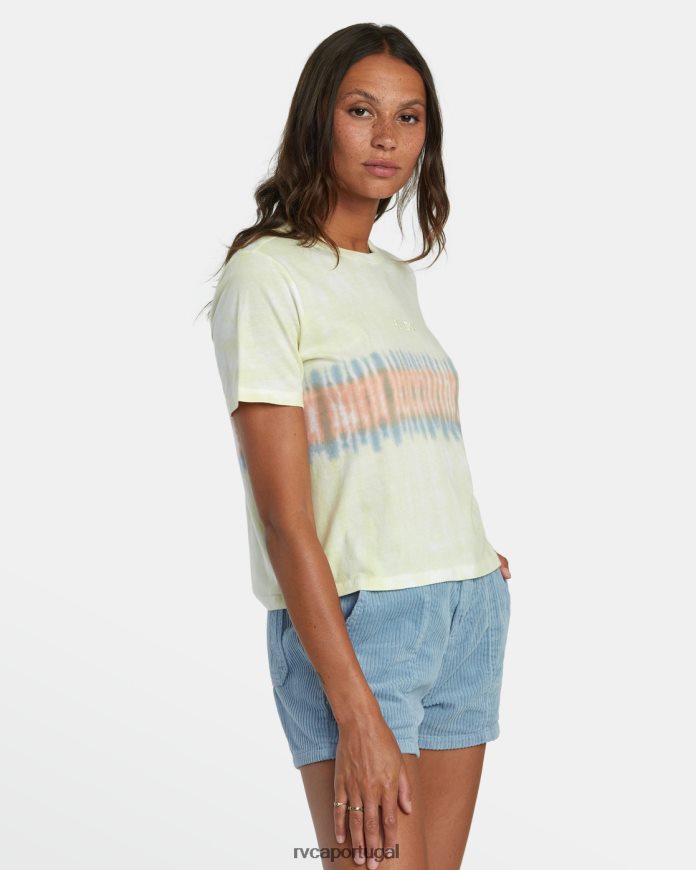 roupas RVCA mulheres camiseta grande com listras tie-dye limão N00F2H996