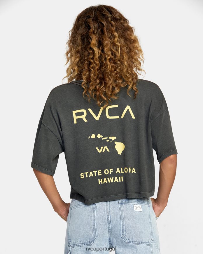 roupas RVCA mulheres camiseta havaí estado de aloha pirata preto N00F2H184