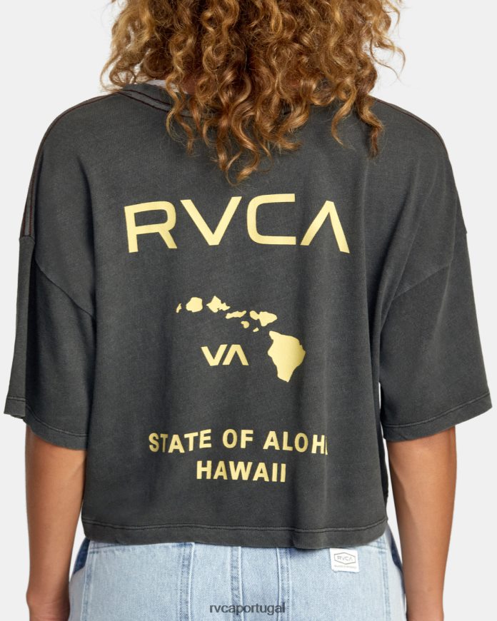 roupas RVCA mulheres camiseta havaí estado de aloha pirata preto N00F2H184