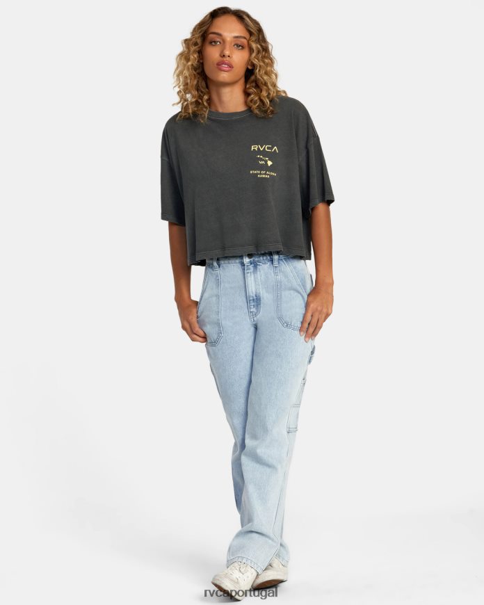 roupas RVCA mulheres camiseta havaí estado de aloha pirata preto N00F2H184