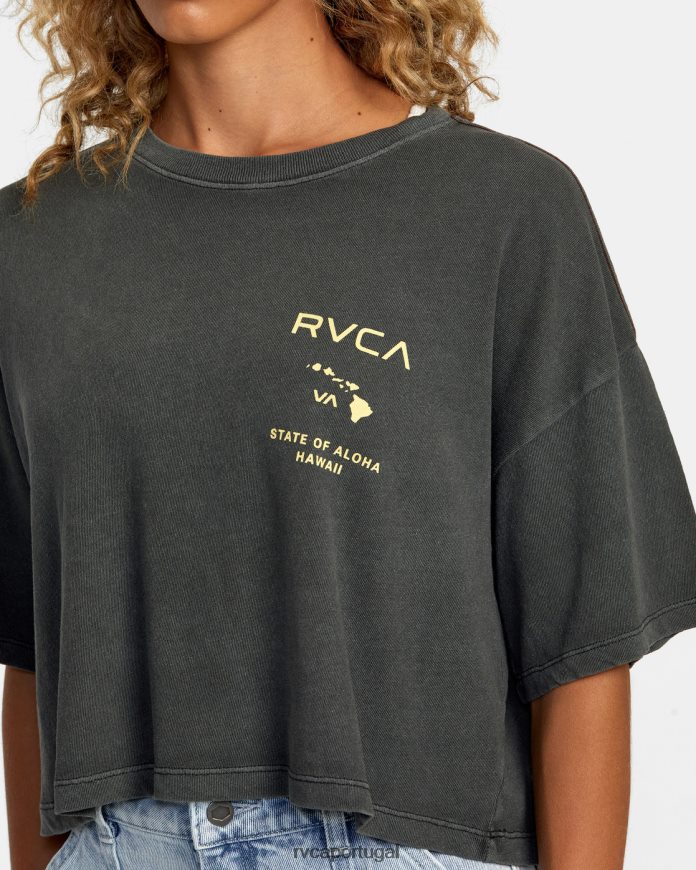 roupas RVCA mulheres camiseta havaí estado de aloha pirata preto N00F2H184