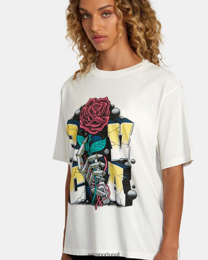 roupas RVCA mulheres camiseta mandróide branco vintage N00F2H269