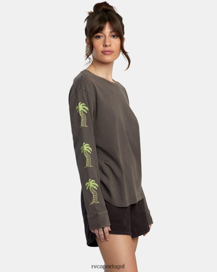 roupas RVCA mulheres camiseta manga longa va palm Java N00F2H1075