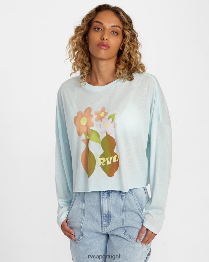 roupas RVCA mulheres camiseta manga longa vaso céu azul N00F2H1245