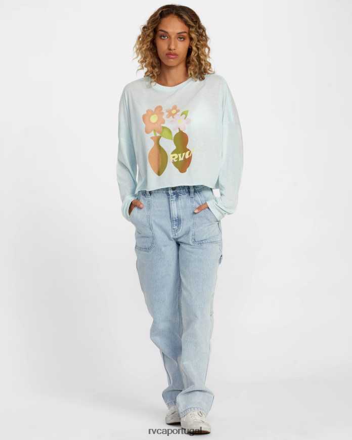 roupas RVCA mulheres camiseta manga longa vaso céu azul N00F2H1245