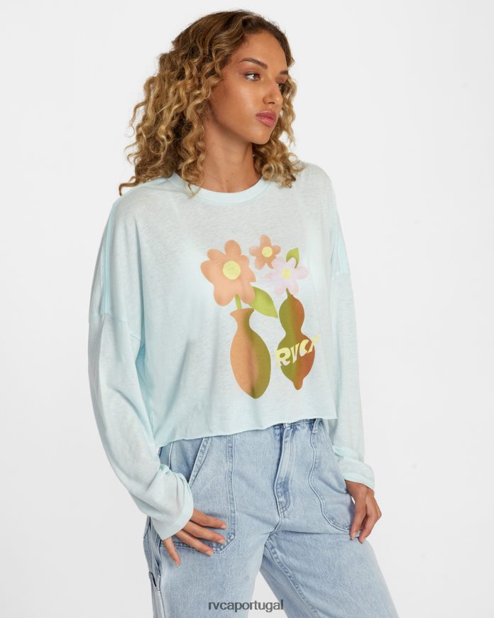 roupas RVCA mulheres camiseta manga longa vaso céu azul N00F2H1245
