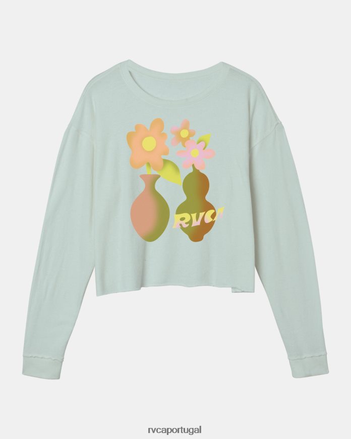 roupas RVCA mulheres camiseta manga longa vaso céu azul N00F2H1245