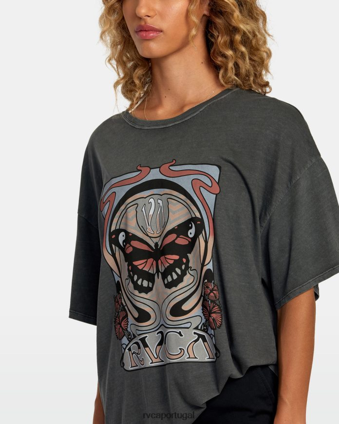 roupas RVCA mulheres camiseta nova pirata preto N00F2H1115