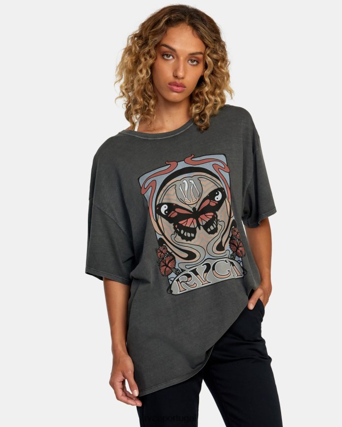 roupas RVCA mulheres camiseta nova pirata preto N00F2H1115
