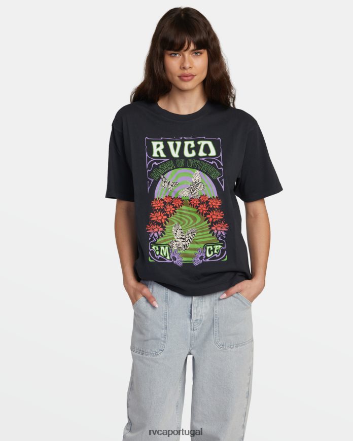 roupas RVCA mulheres camiseta redemoinho para qualquer dia preto N00F2H1366