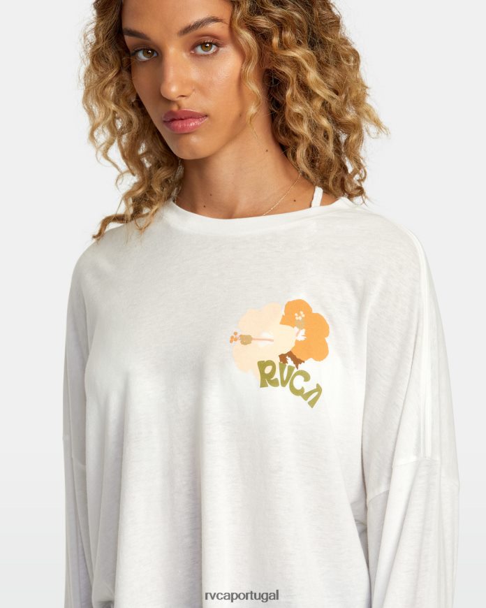 roupas RVCA mulheres camiseta retrô hibisco manga longa branco vintage N00F2H1114