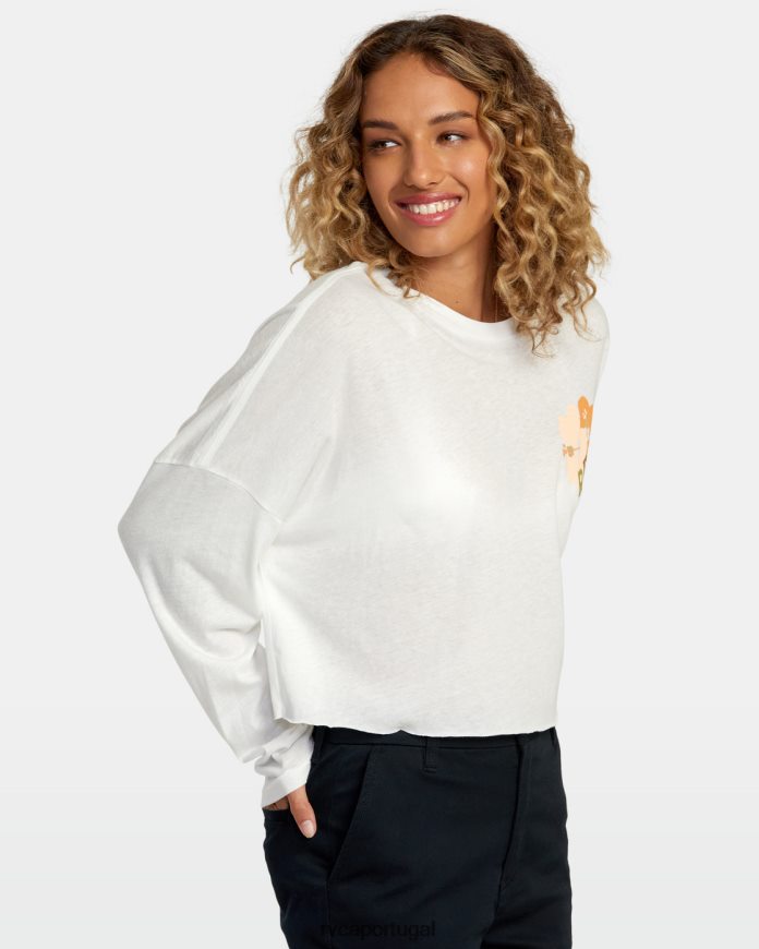 roupas RVCA mulheres camiseta retrô hibisco manga longa branco vintage N00F2H1114