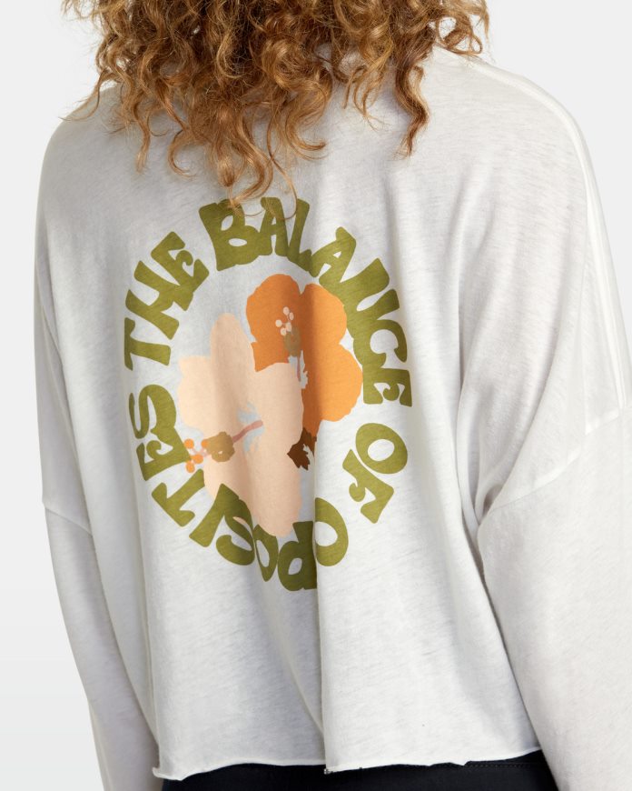 roupas RVCA mulheres camiseta retrô hibisco manga longa branco vintage N00F2H1114