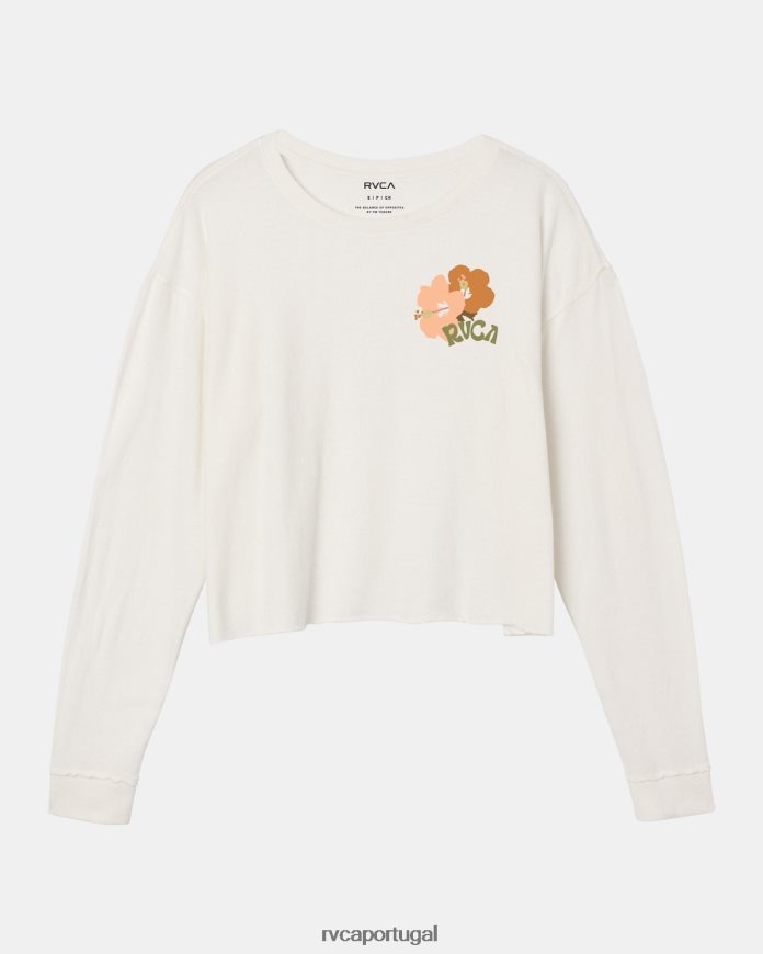 roupas RVCA mulheres camiseta retrô hibisco manga longa branco vintage N00F2H1114