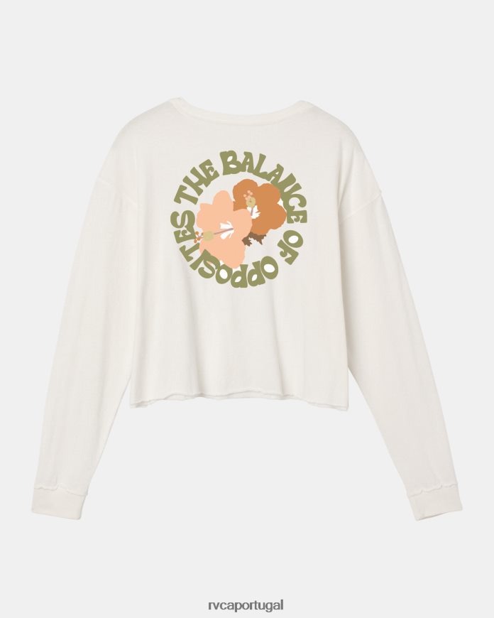 roupas RVCA mulheres camiseta retrô hibisco manga longa branco vintage N00F2H1114