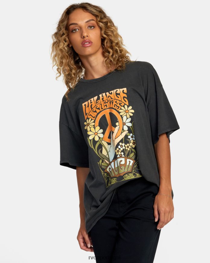 roupas RVCA mulheres camiseta revolta preto N00F2H1192