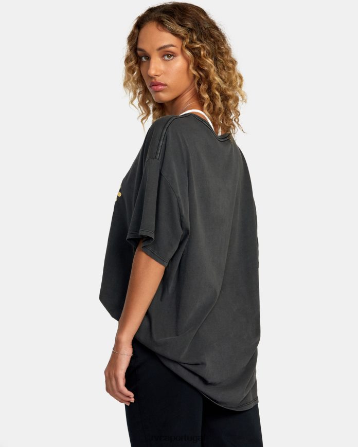 roupas RVCA mulheres camiseta revolta preto N00F2H1192