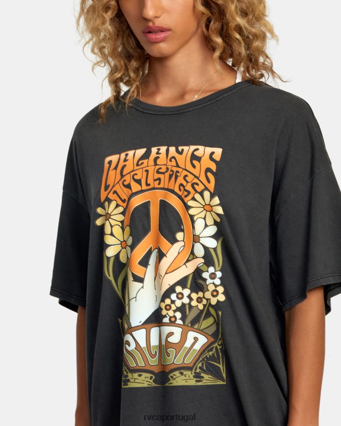 roupas RVCA mulheres camiseta revolta preto N00F2H1192
