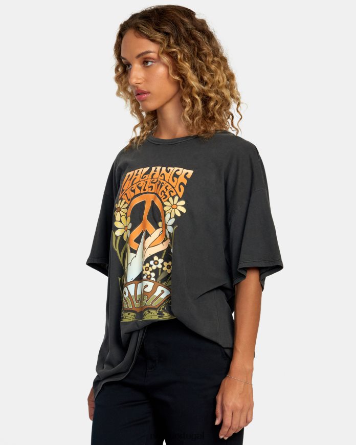 roupas RVCA mulheres camiseta revolta preto N00F2H1192