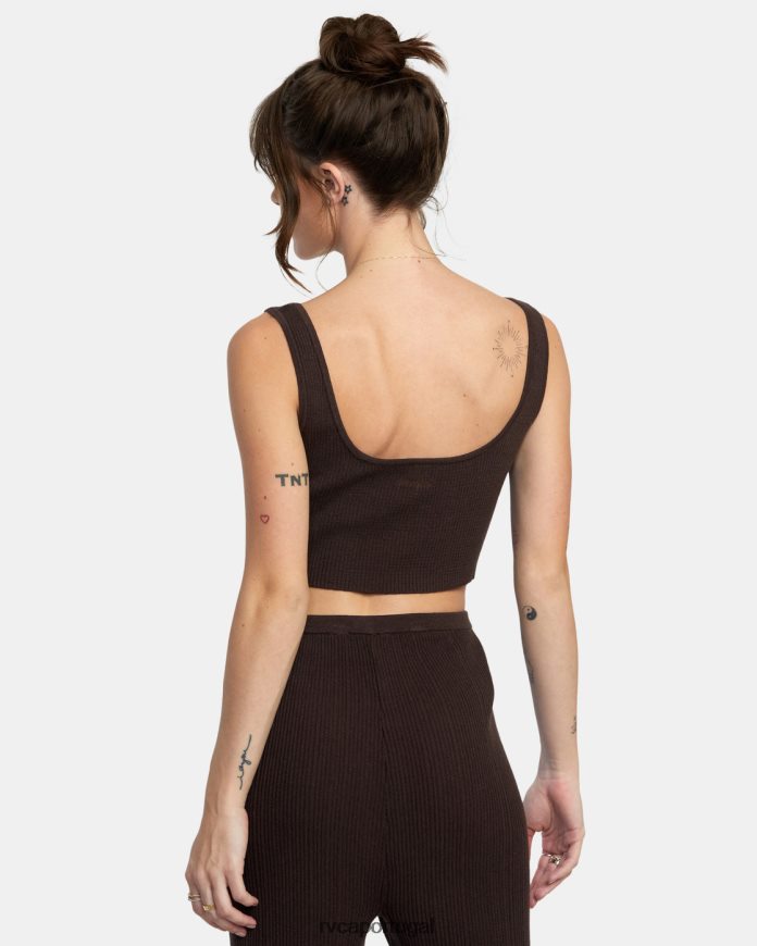 roupas RVCA mulheres swerve blusa de malha canelada henley Java N00F2H1434