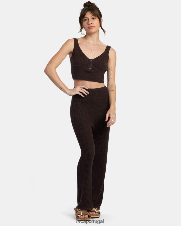 roupas RVCA mulheres swerve blusa de malha canelada henley Java N00F2H1434