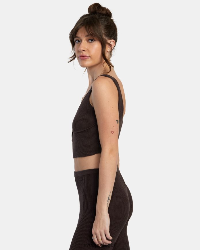 roupas RVCA mulheres swerve blusa de malha canelada henley Java N00F2H1434