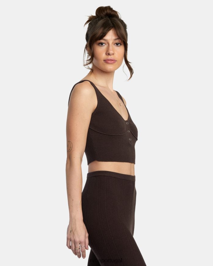 roupas RVCA mulheres swerve blusa de malha canelada henley Java N00F2H1434