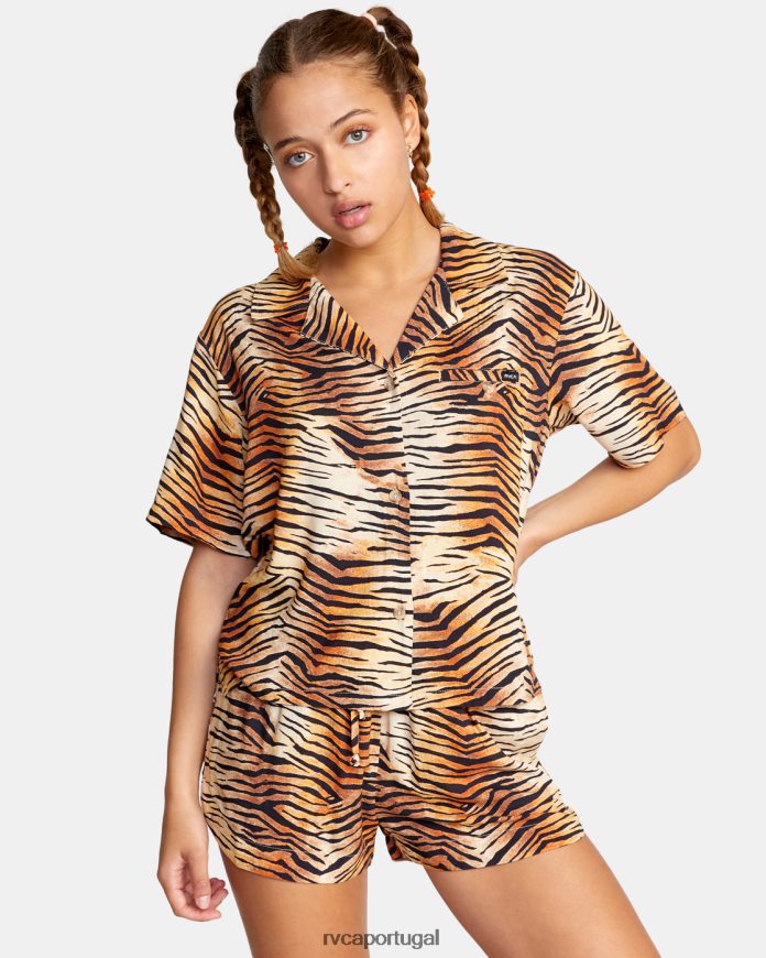 roupas RVCA mulheres top de botão ondulado multi N00F2H1477