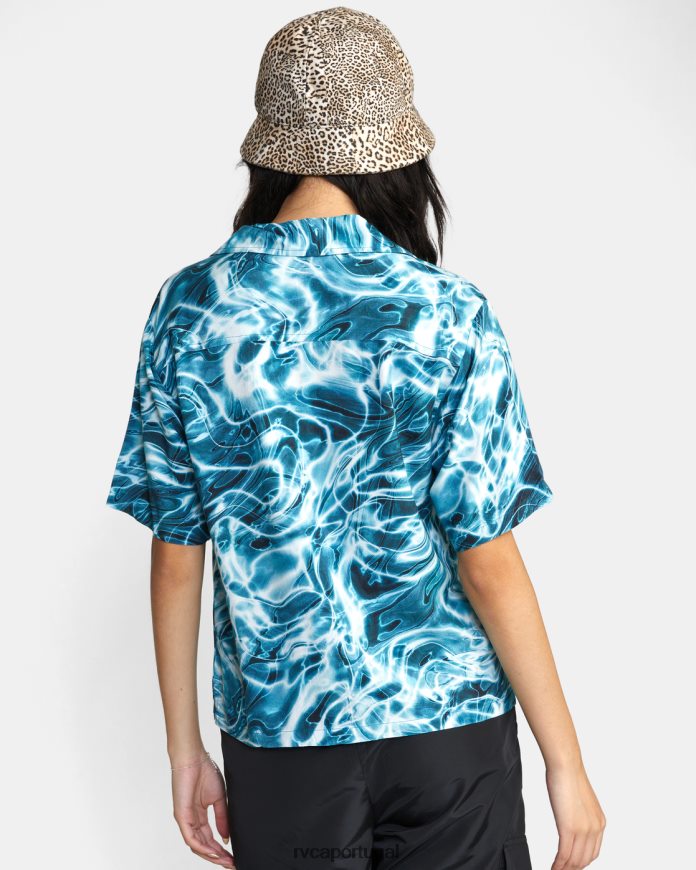 roupas RVCA mulheres top de botão ondulado pradobrook N00F2H1705