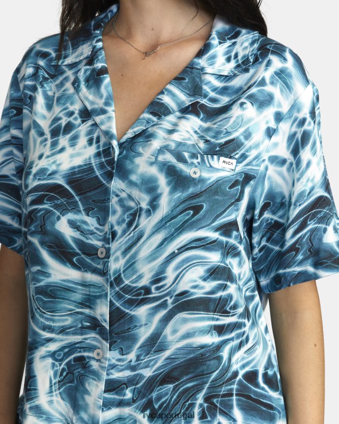 roupas RVCA mulheres top de botão ondulado pradobrook N00F2H1705