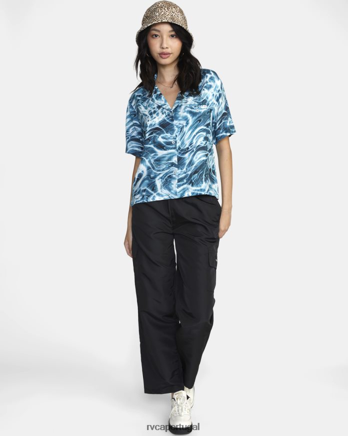 roupas RVCA mulheres top de botão ondulado pradobrook N00F2H1705