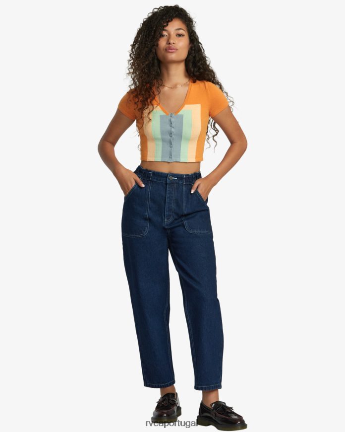 roupas RVCA mulheres calça jeans scrunchie índigo escuro N00F2H1086