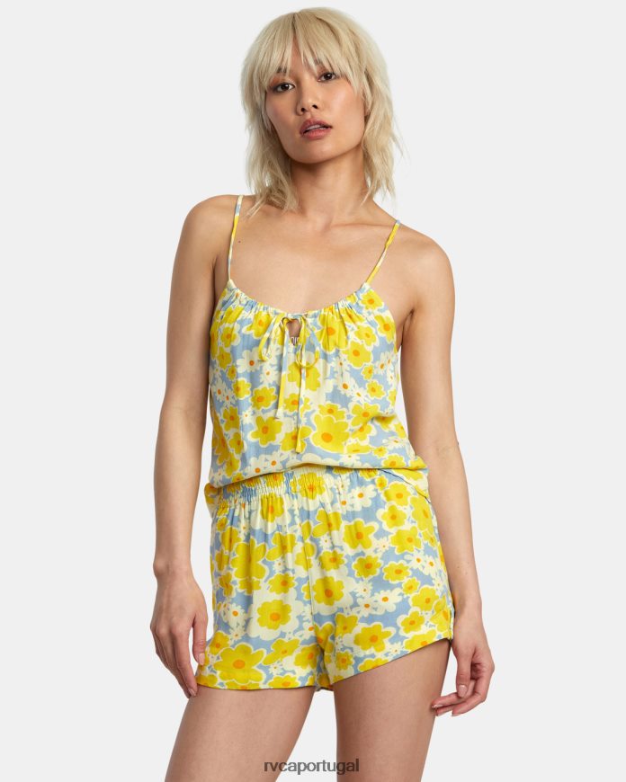 roupas RVCA mulheres Shorts com cintura elástica e estampa Sawyer azul empoeirado N00F2H1406
