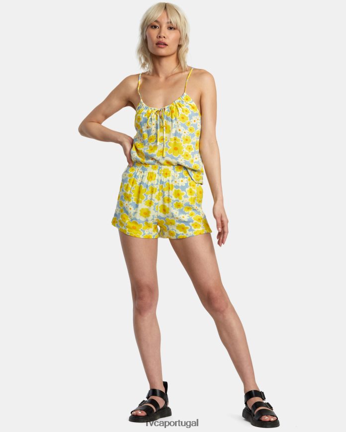 roupas RVCA mulheres Shorts com cintura elástica e estampa Sawyer azul empoeirado N00F2H1406