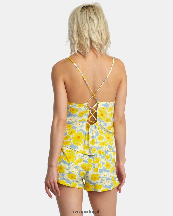 roupas RVCA mulheres Shorts com cintura elástica e estampa Sawyer azul empoeirado N00F2H1406