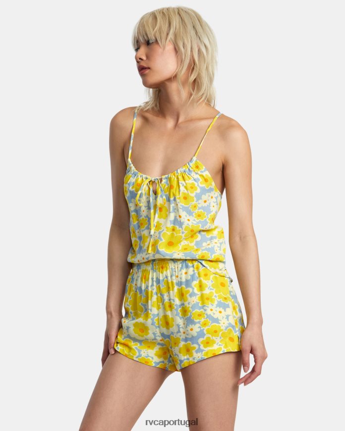 roupas RVCA mulheres Shorts com cintura elástica e estampa Sawyer azul empoeirado N00F2H1406