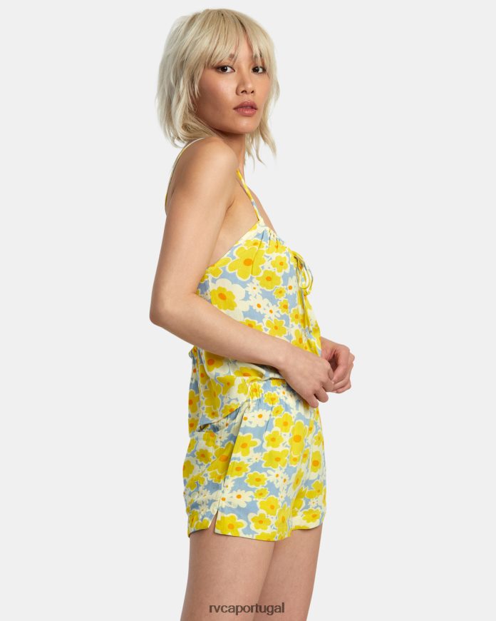 roupas RVCA mulheres Shorts com cintura elástica e estampa Sawyer azul empoeirado N00F2H1406